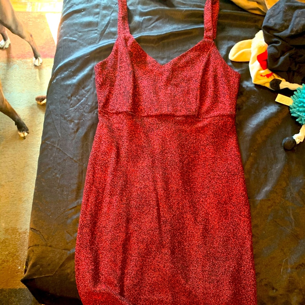 Red glitter midi dress